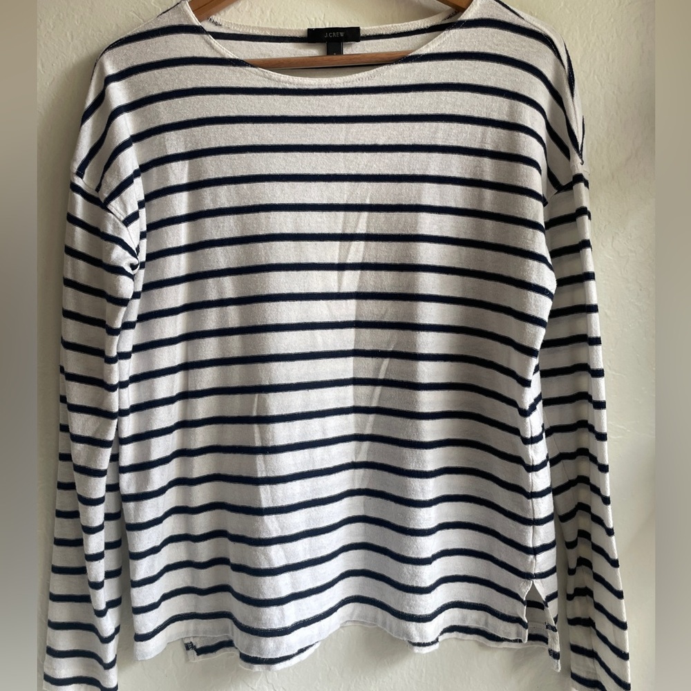 J.Crew White and Navy Striped Long Sleeve